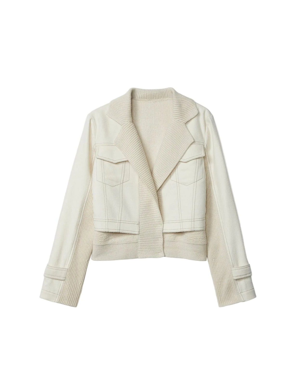 Natural Color Cashmere Knit And Sew Cropped Jacket — Off-white