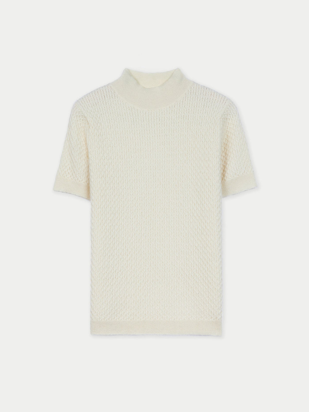 Natural Color Short-sleeve Textured Cashmere Top — Off-white