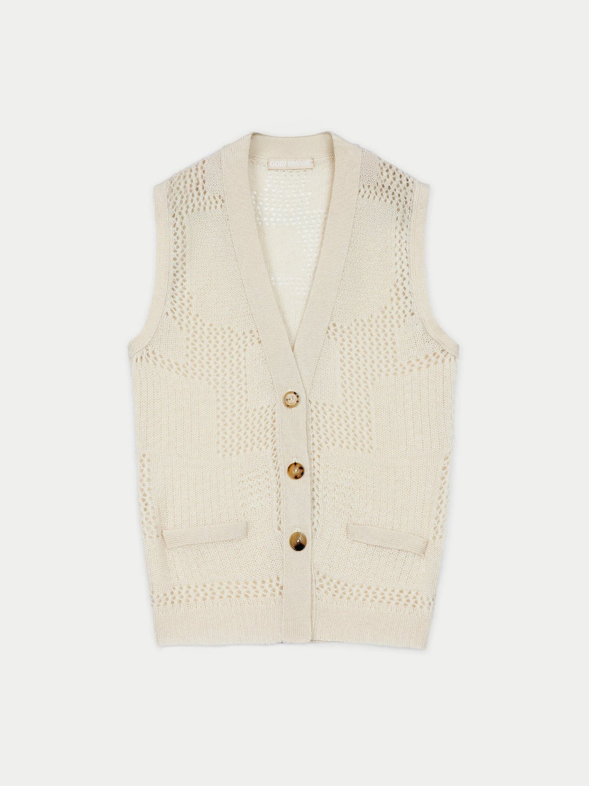 Natural Color Mixed Pattern Cashmere Vest — Off-white