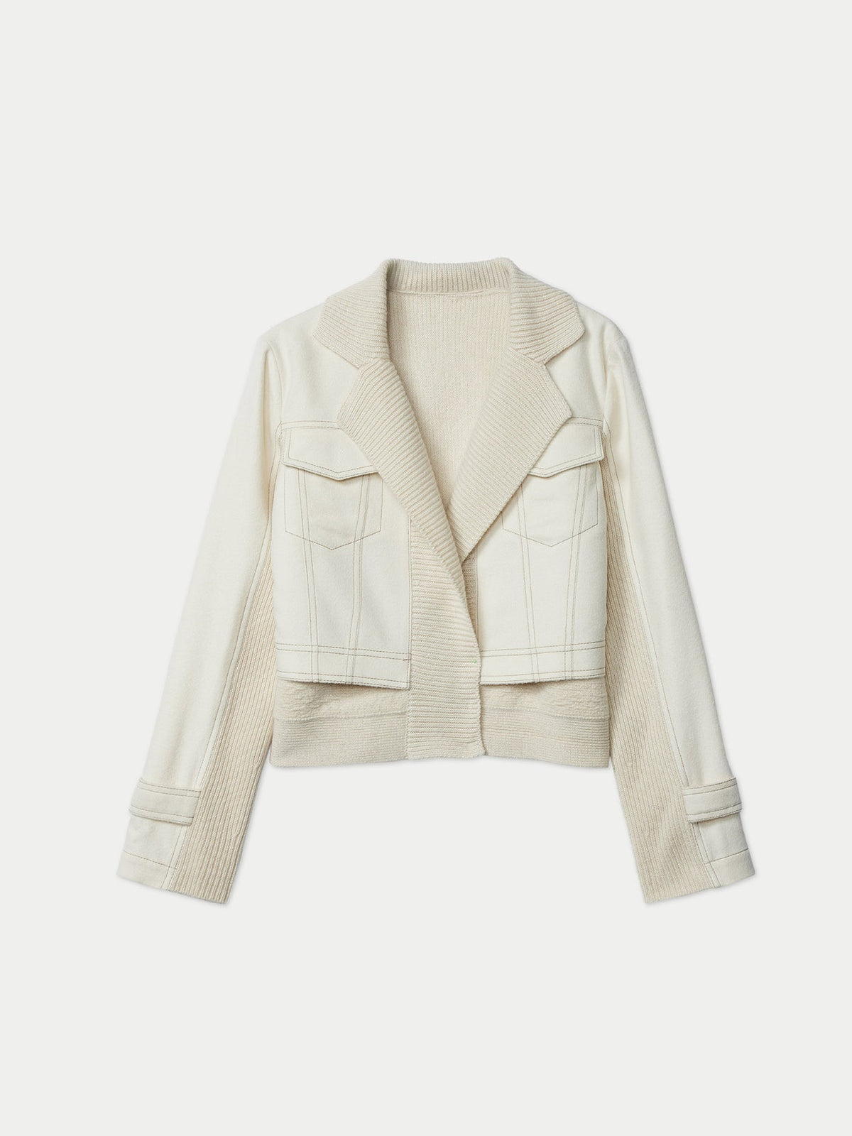 Natural Color Cashmere Knit And Sew Cropped Jacket — Off-white