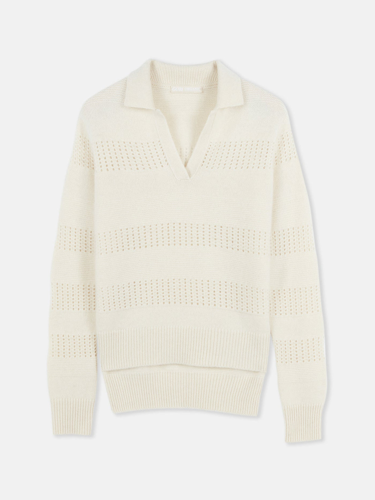 Natural Color Mixed Pattern Cashmere Polo — Off-white
