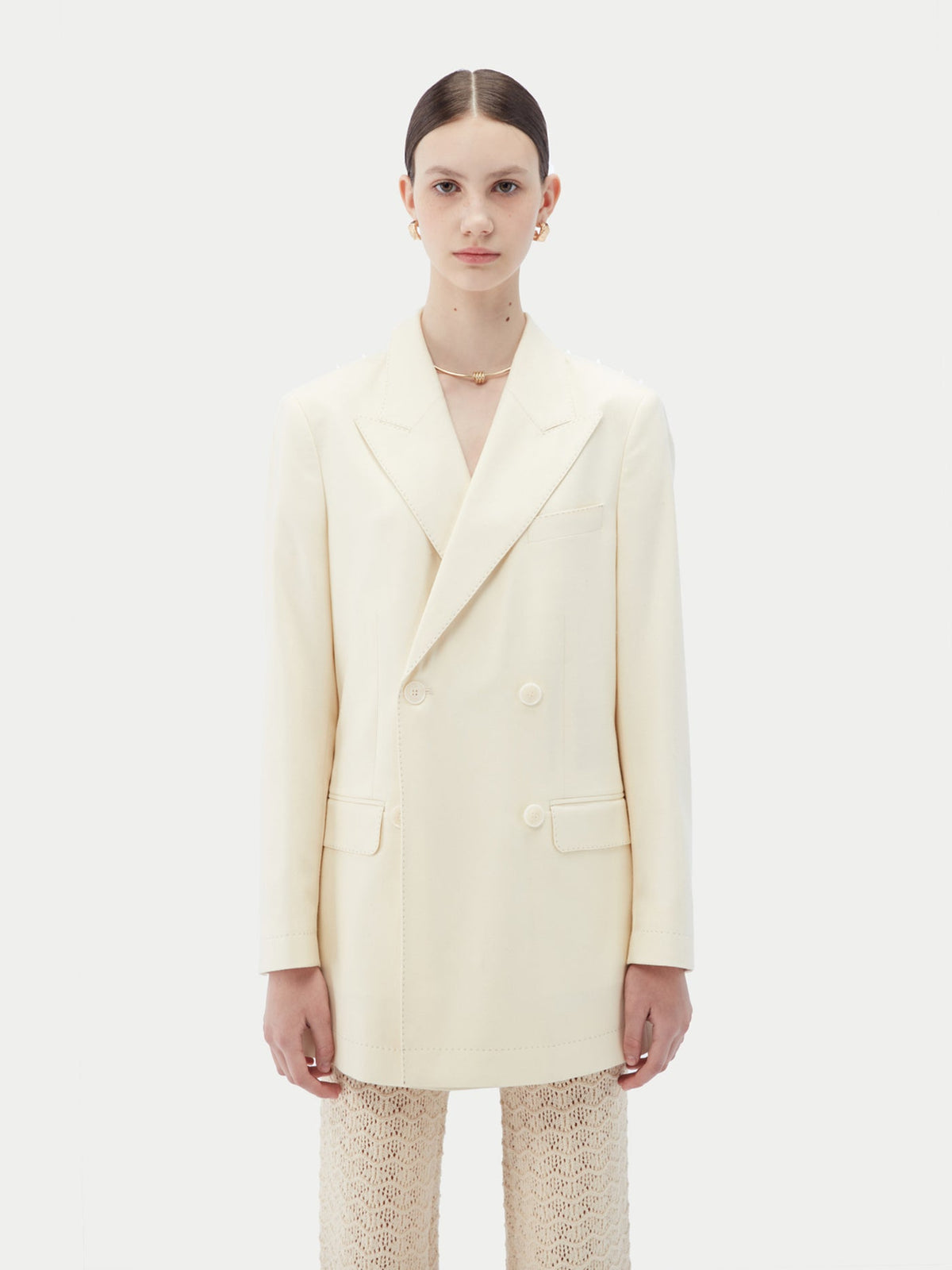 Natural Color Cashmere Double-breasted Blazer — Off-white