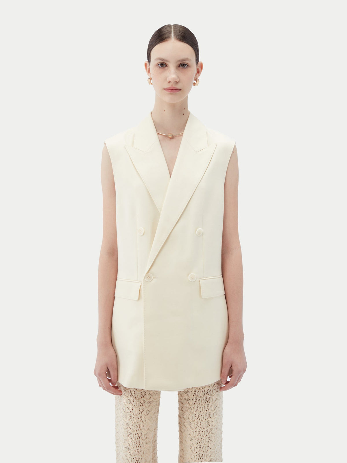 Natural Color Cashmere Double-breasted Vest — Off-white