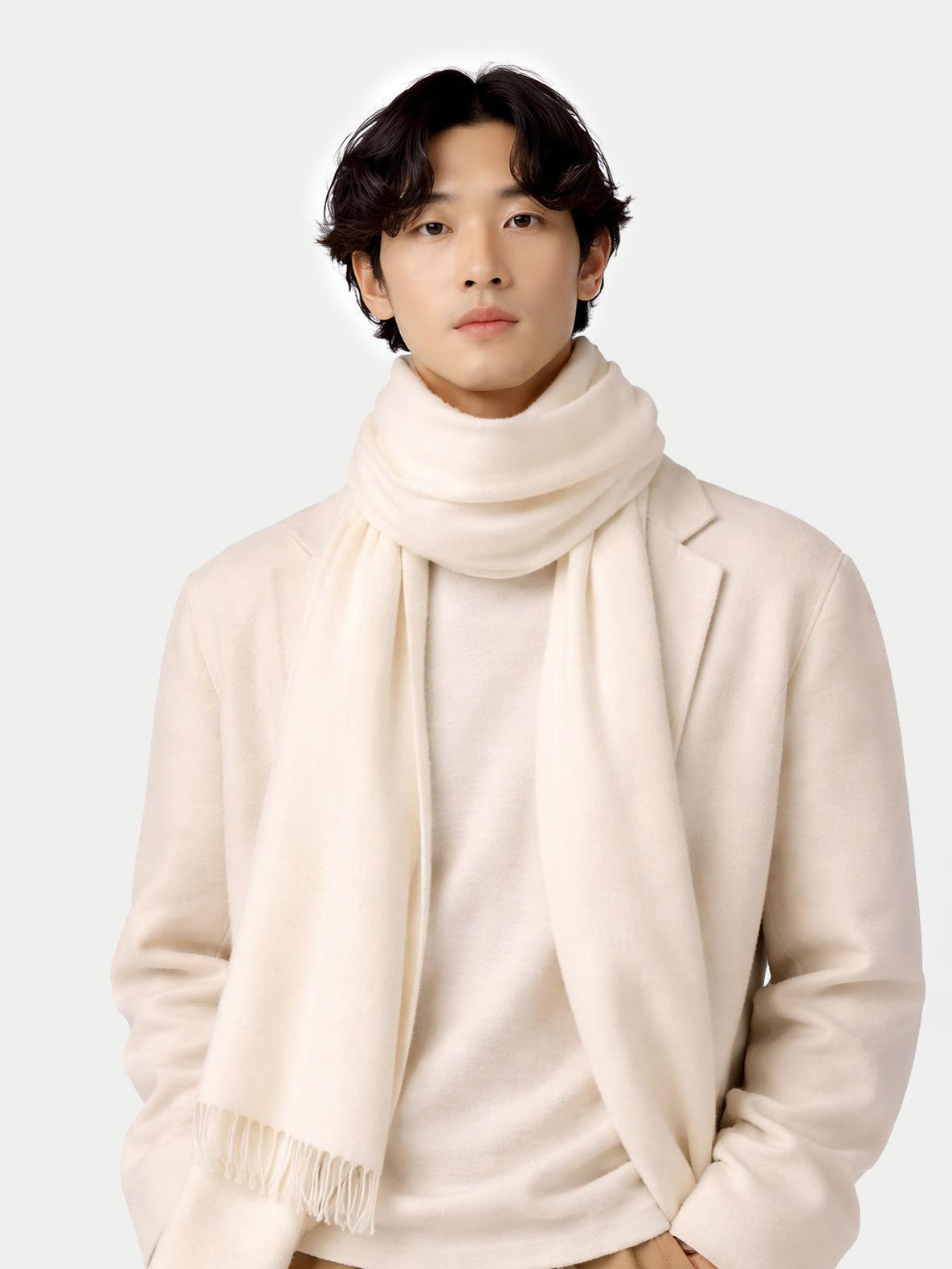 Cashmere Fringed Scarf — Off-white