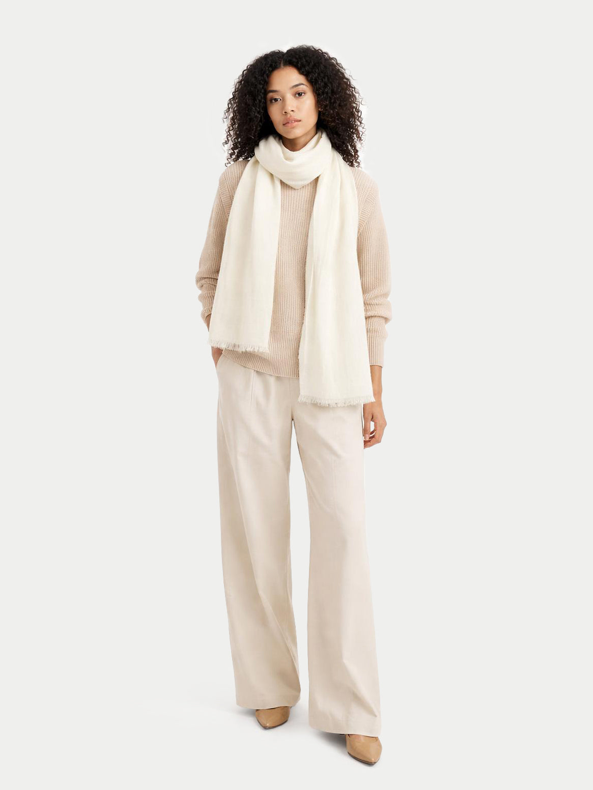 Lightweight Cashmere Woven Scarf — Off-white
