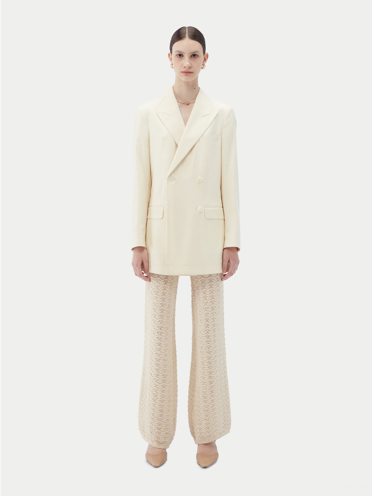 Natural Color Cashmere Double-breasted Blazer — Off-white