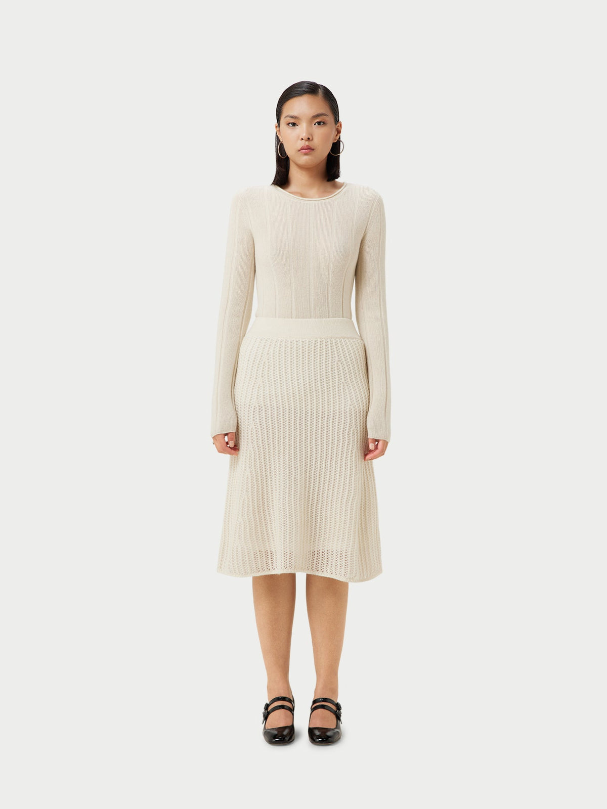 Natural Color Ajour Knit Cashmere Skirt — Off-white