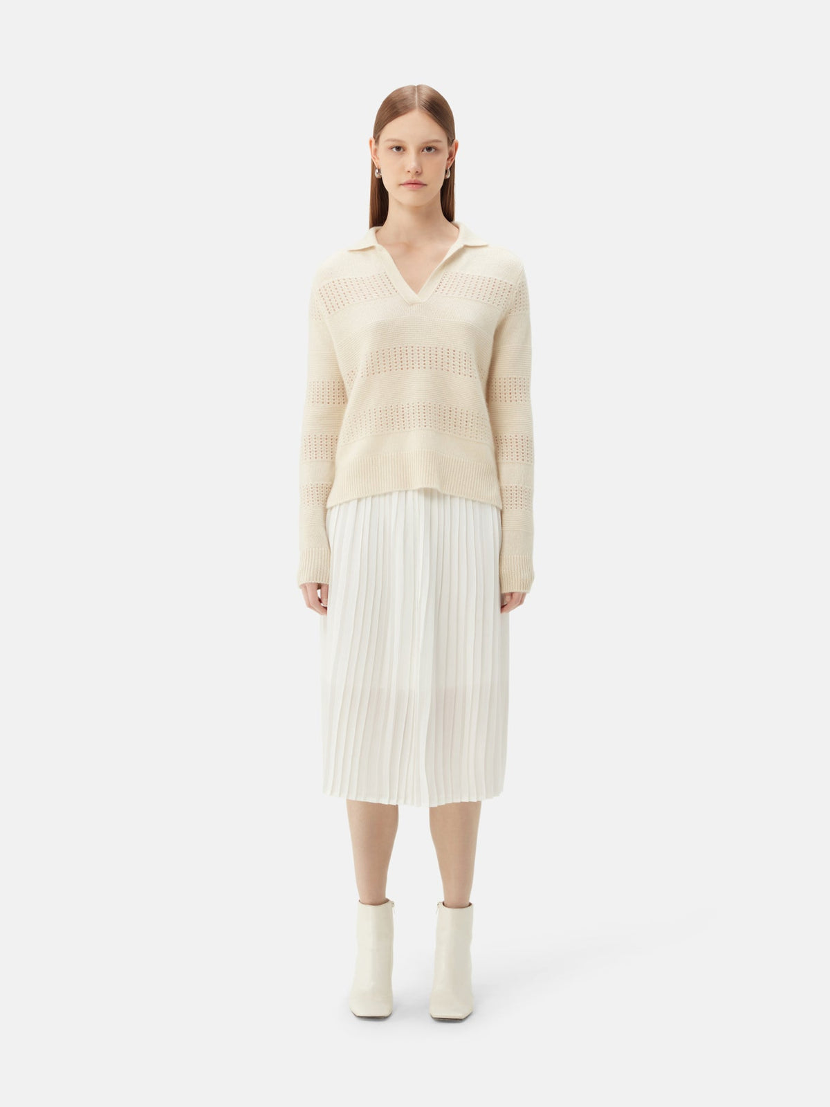 Natural Color Mixed Pattern Cashmere Polo — Off-white