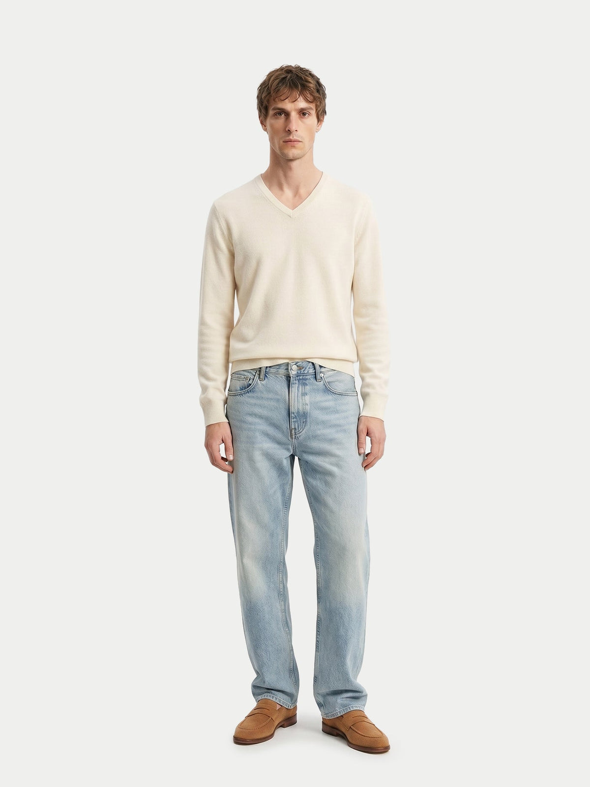 Timeless V-neck Cashmere Sweater — Off-white