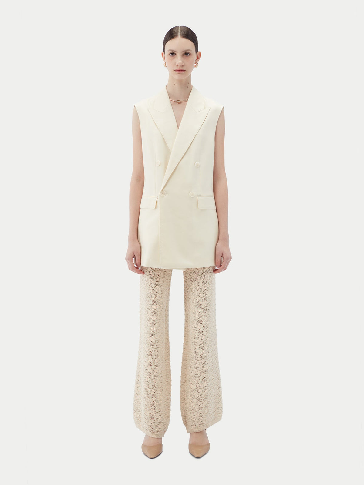 Natural Color Cashmere Double-breasted Vest — Off-white