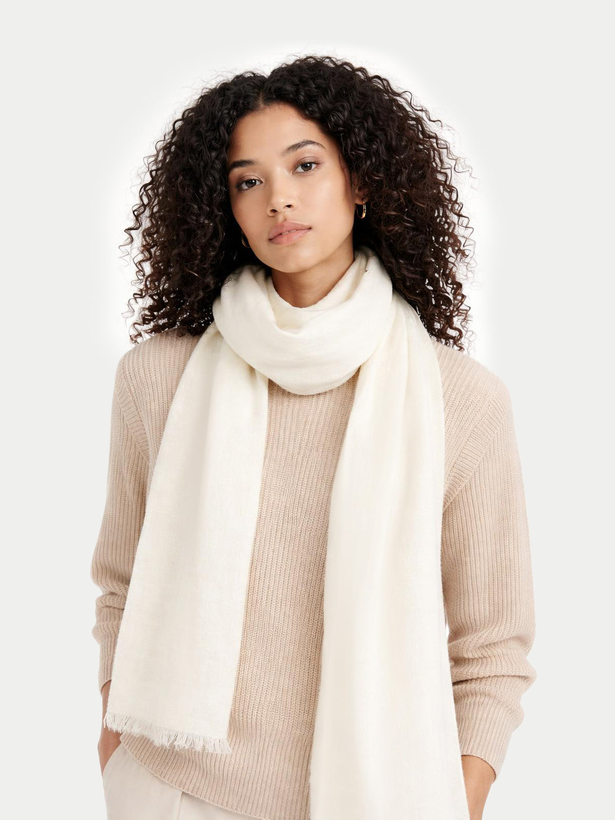 Lightweight Cashmere Woven Scarf — Off-white