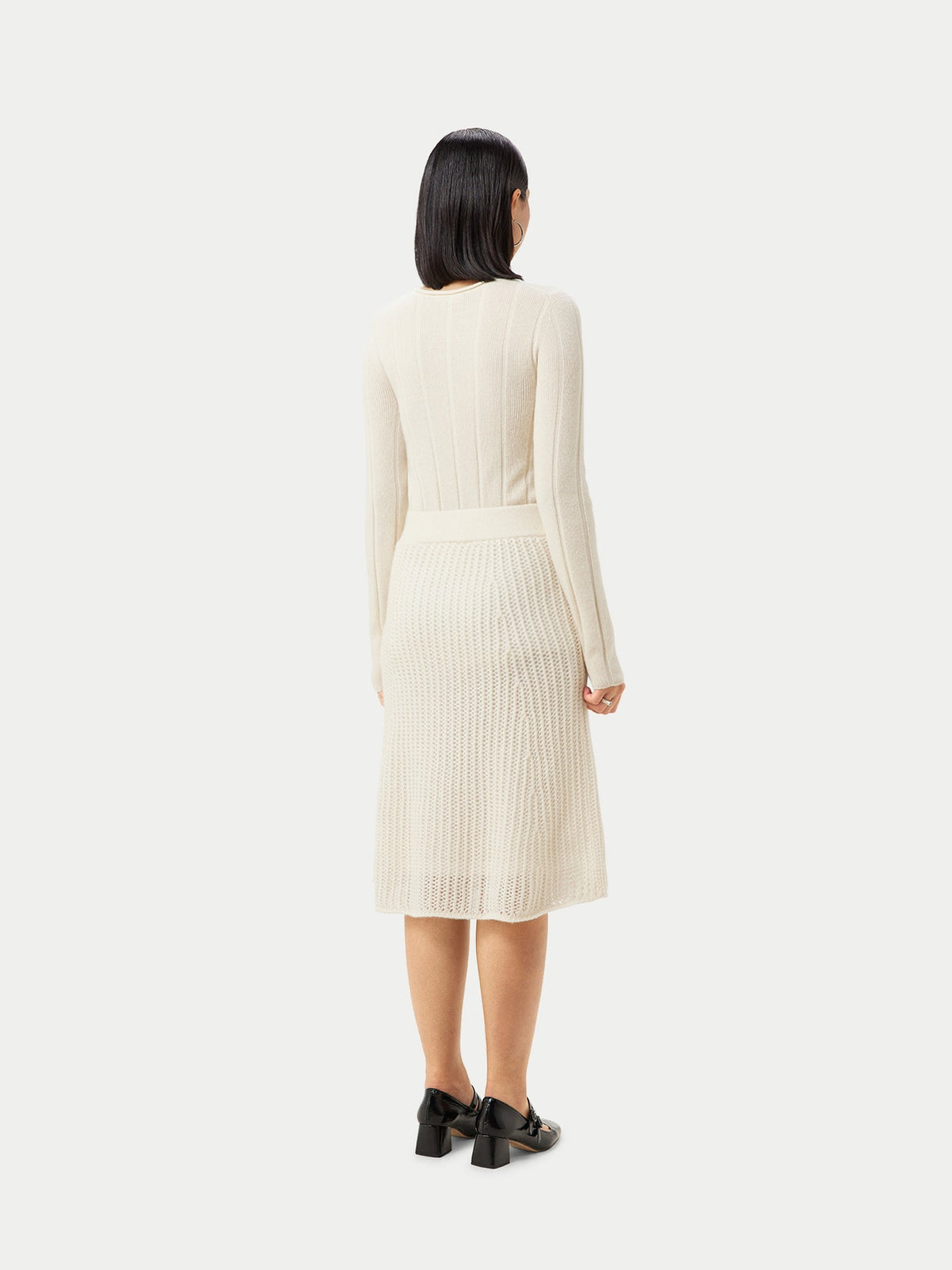 Natural Color Ajour Knit Cashmere Skirt — Off-white
