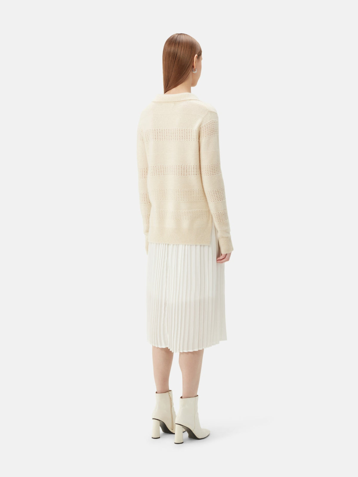Natural Color Mixed Pattern Cashmere Polo — Off-white