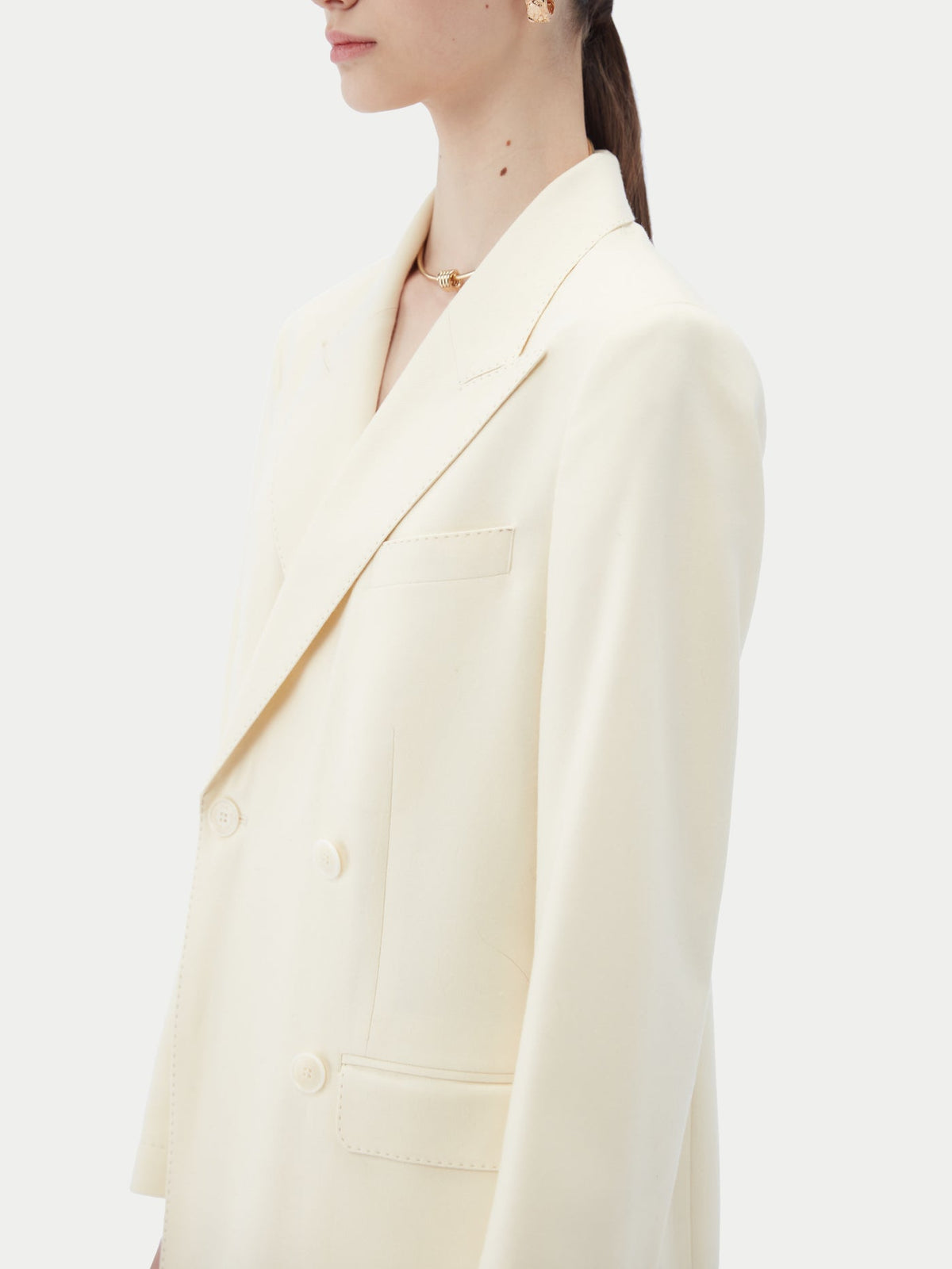 Natural Color Cashmere Double-breasted Blazer — Off-white