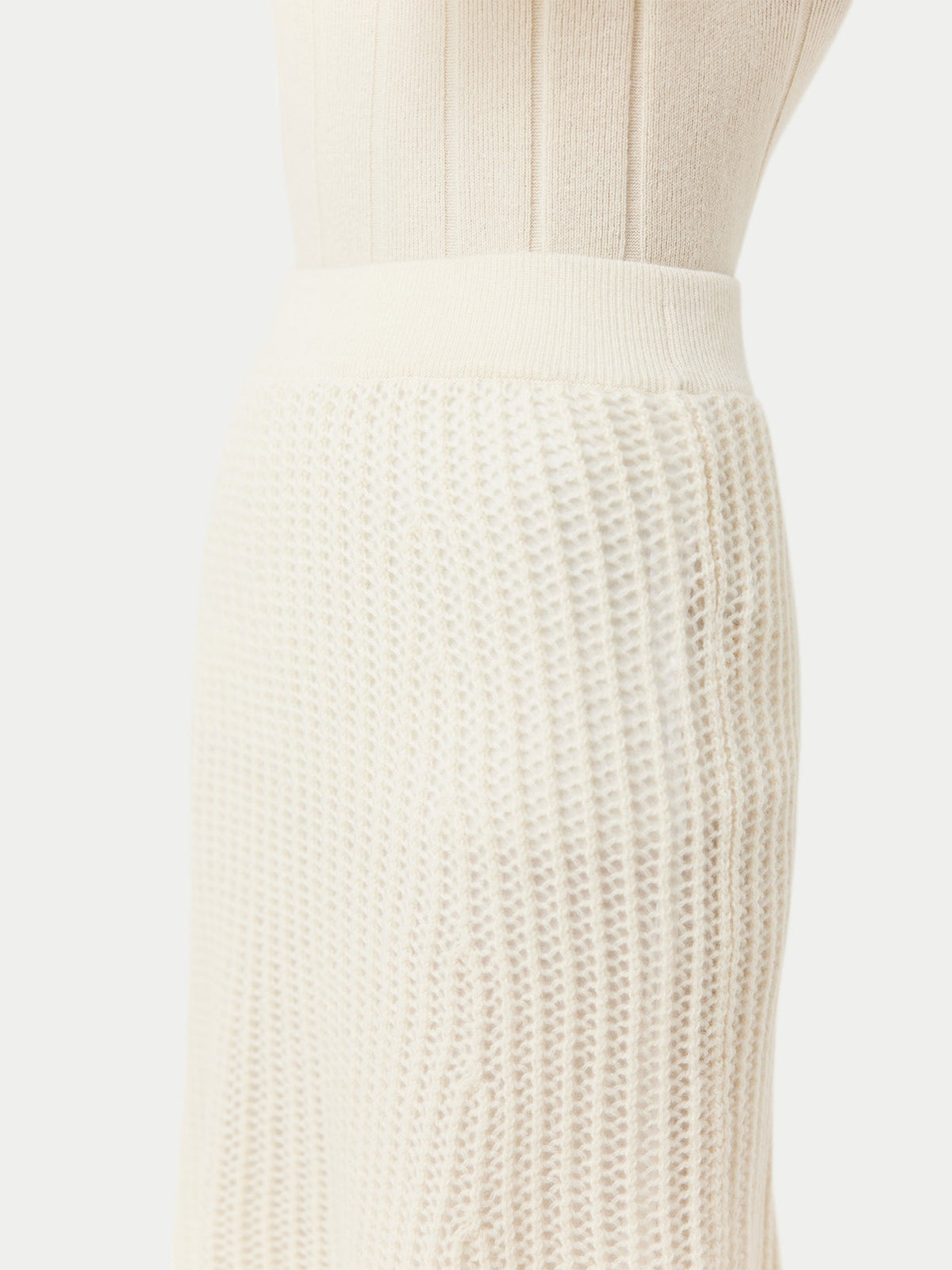 Natural Color Ajour Knit Cashmere Skirt — Off-white