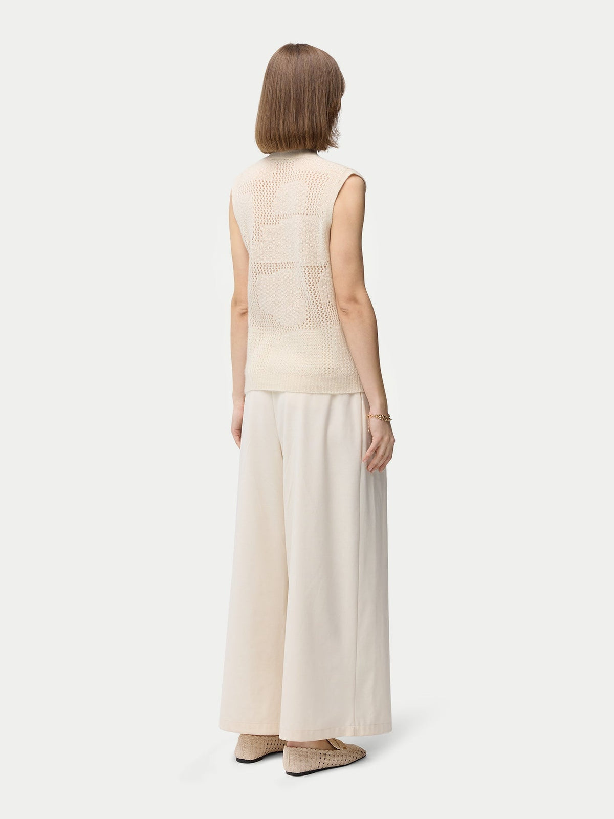 Natural Color Mixed Pattern Cashmere Vest — Off-white