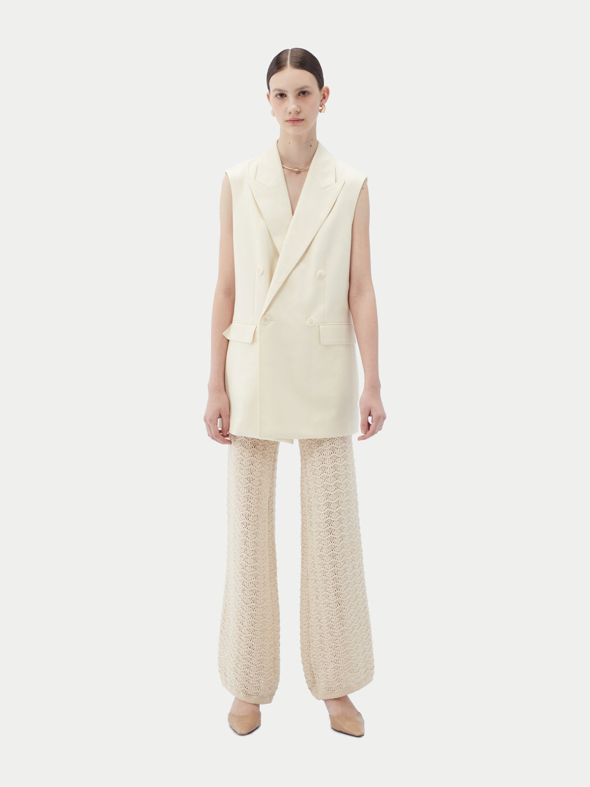 Natural Color Cashmere Double-breasted Vest — Off-white