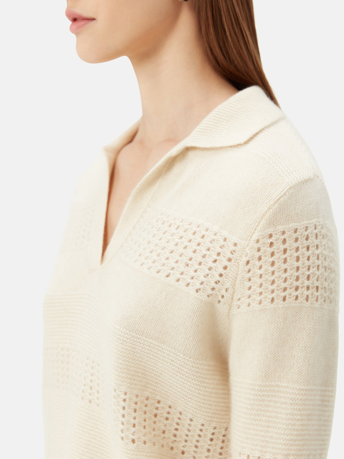 Natural Color Mixed Pattern Cashmere Polo — Off-white