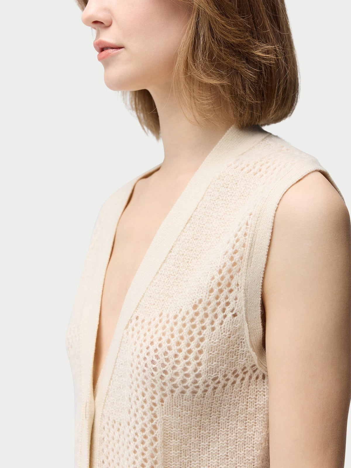 Natural Color Mixed Pattern Cashmere Vest — Off-white