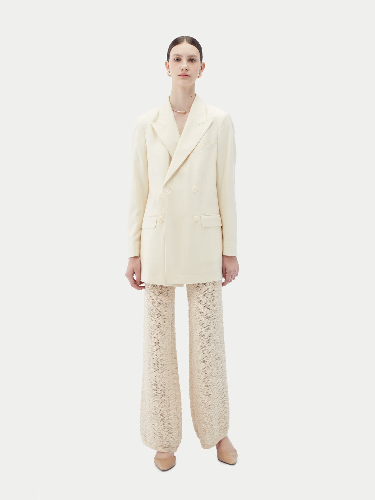 Natural Color Cashmere Double-breasted Blazer — Off-white