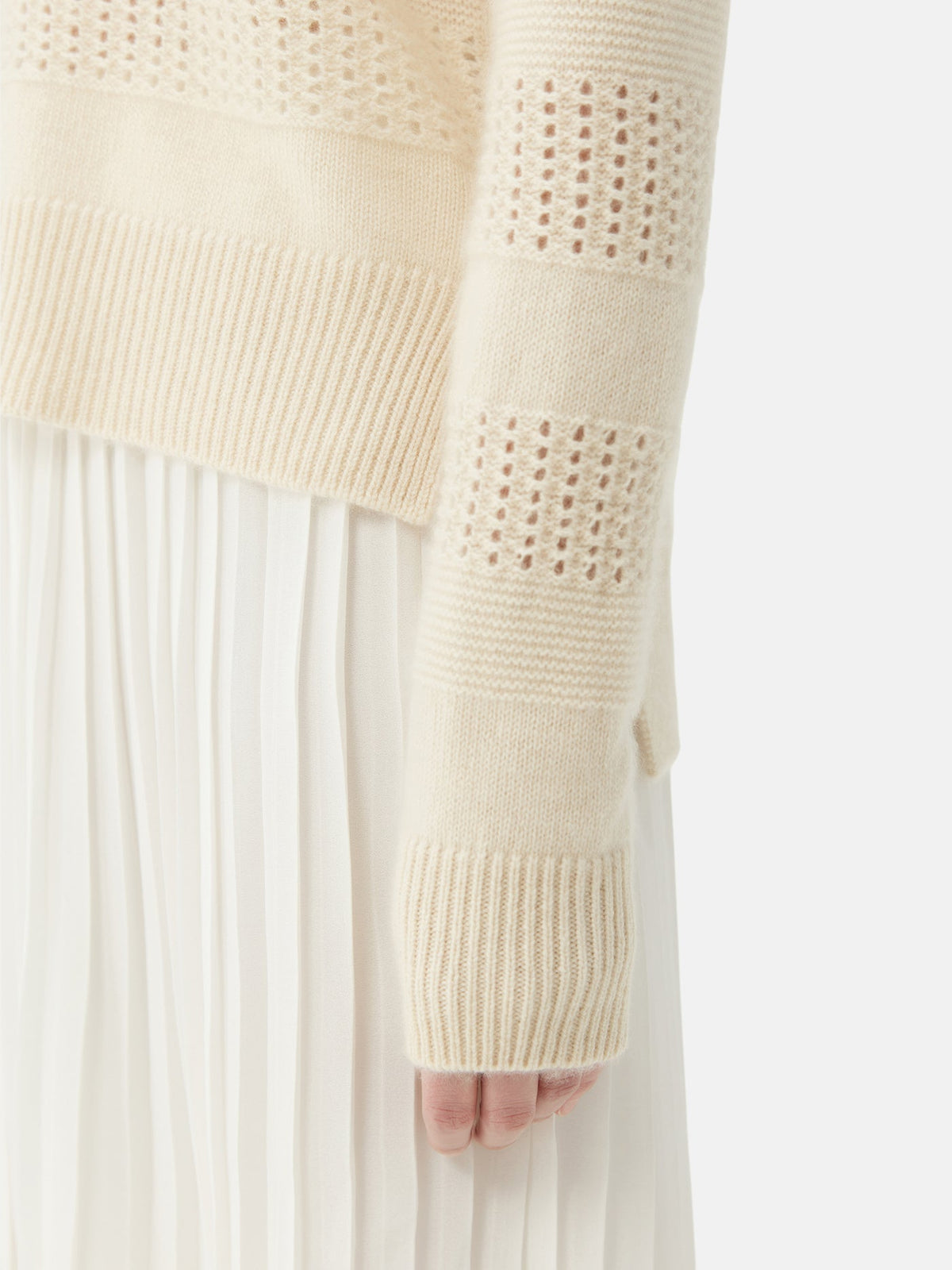 Natural Color Mixed Pattern Cashmere Polo — Off-white