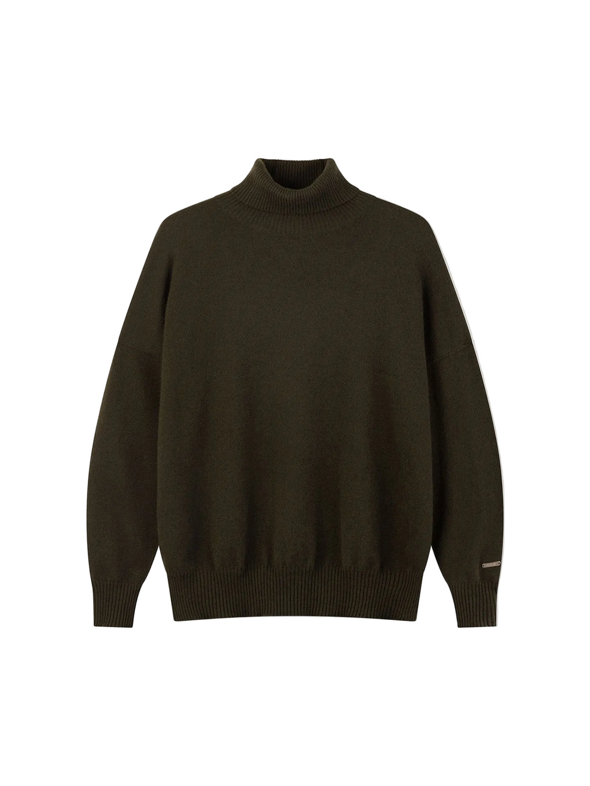 Women T-neck Cashmere Sweater — Olive Green