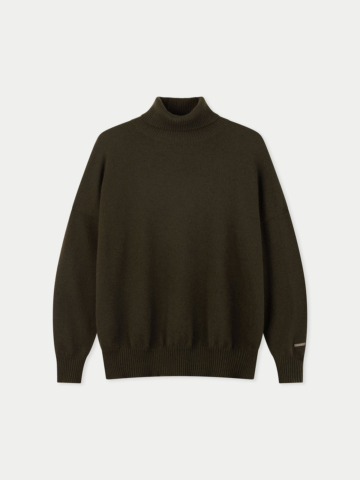 Women T-neck Cashmere Sweater — Olive Green