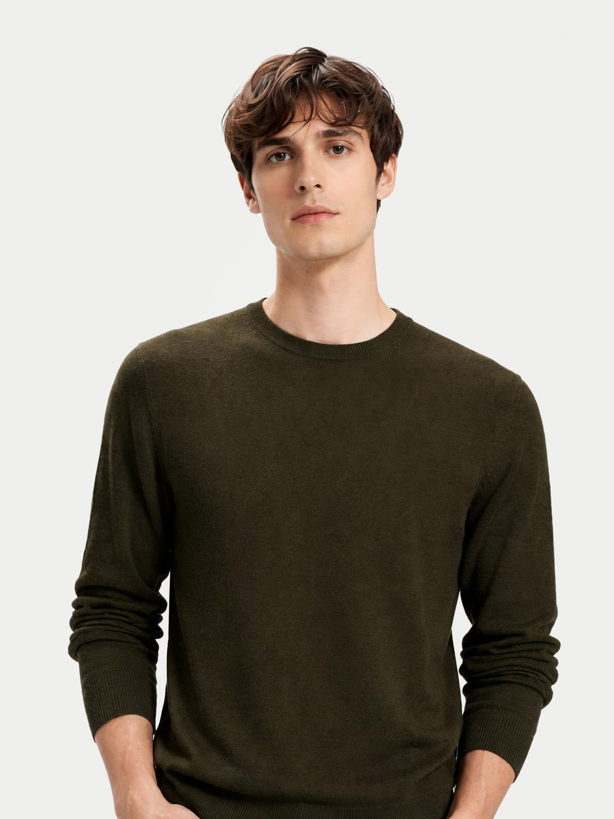 Timeless Crewneck Cashmere Sweater — Olive Green