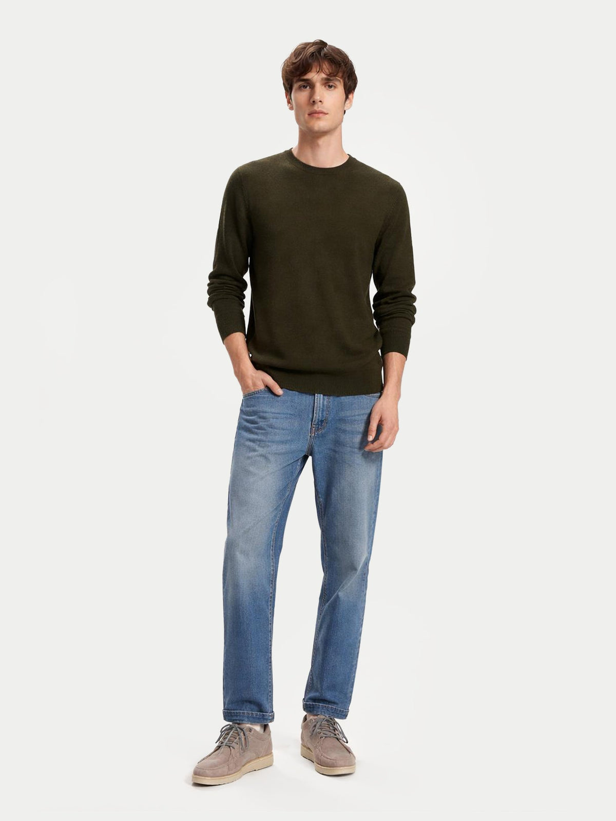 Timeless Crewneck Cashmere Sweater — Olive Green