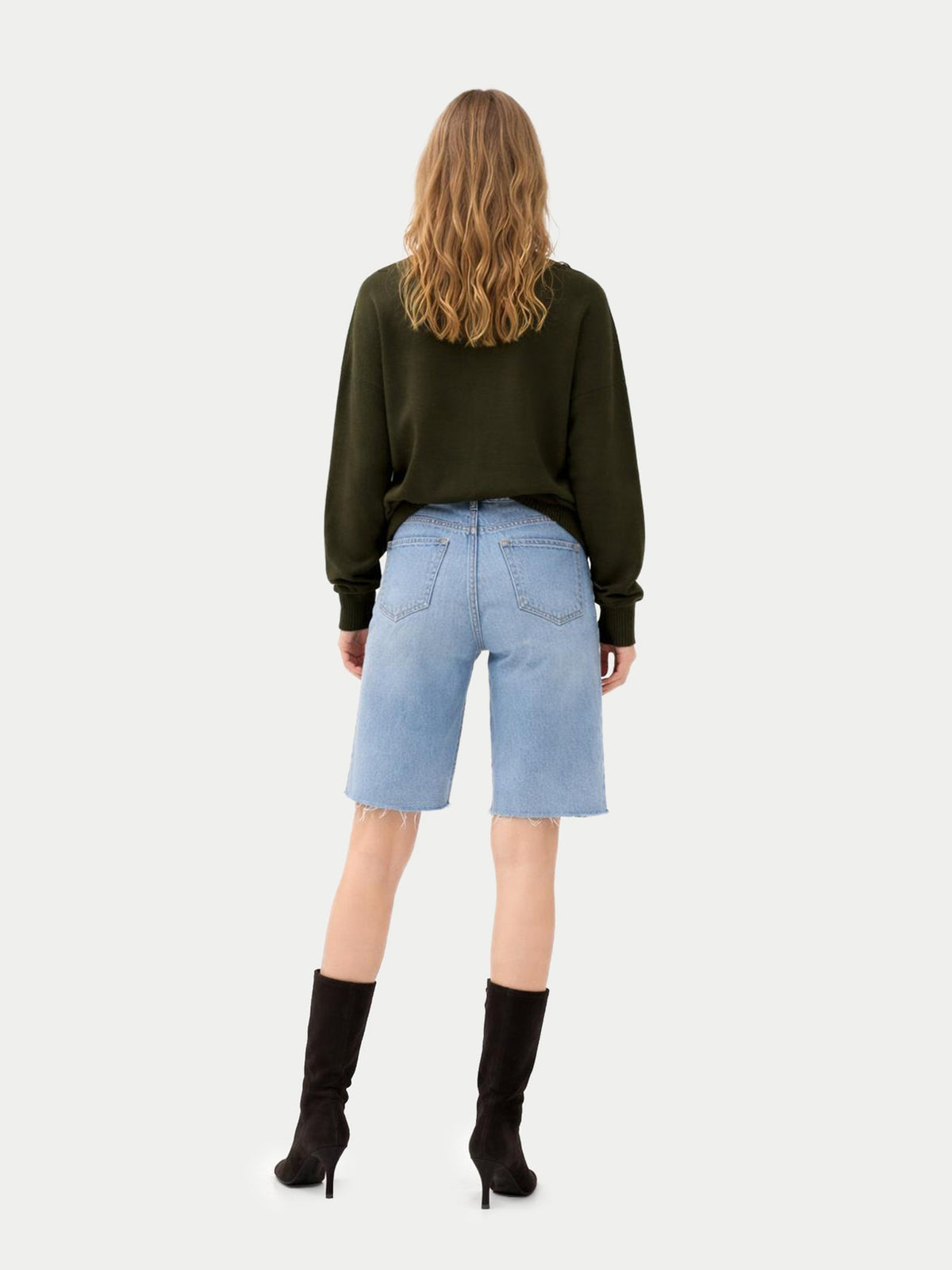 Women T-neck Cashmere Sweater — Olive Green