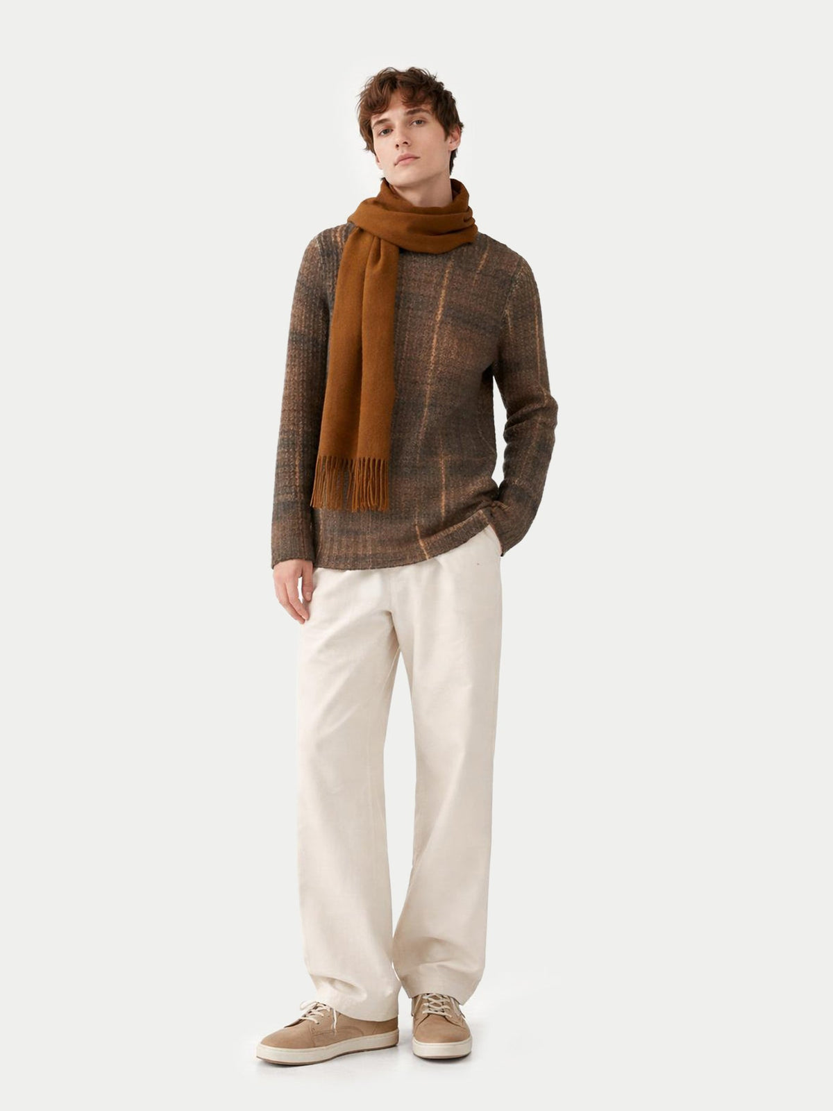 Cashmere Fringed Scarf — Otter Brown
