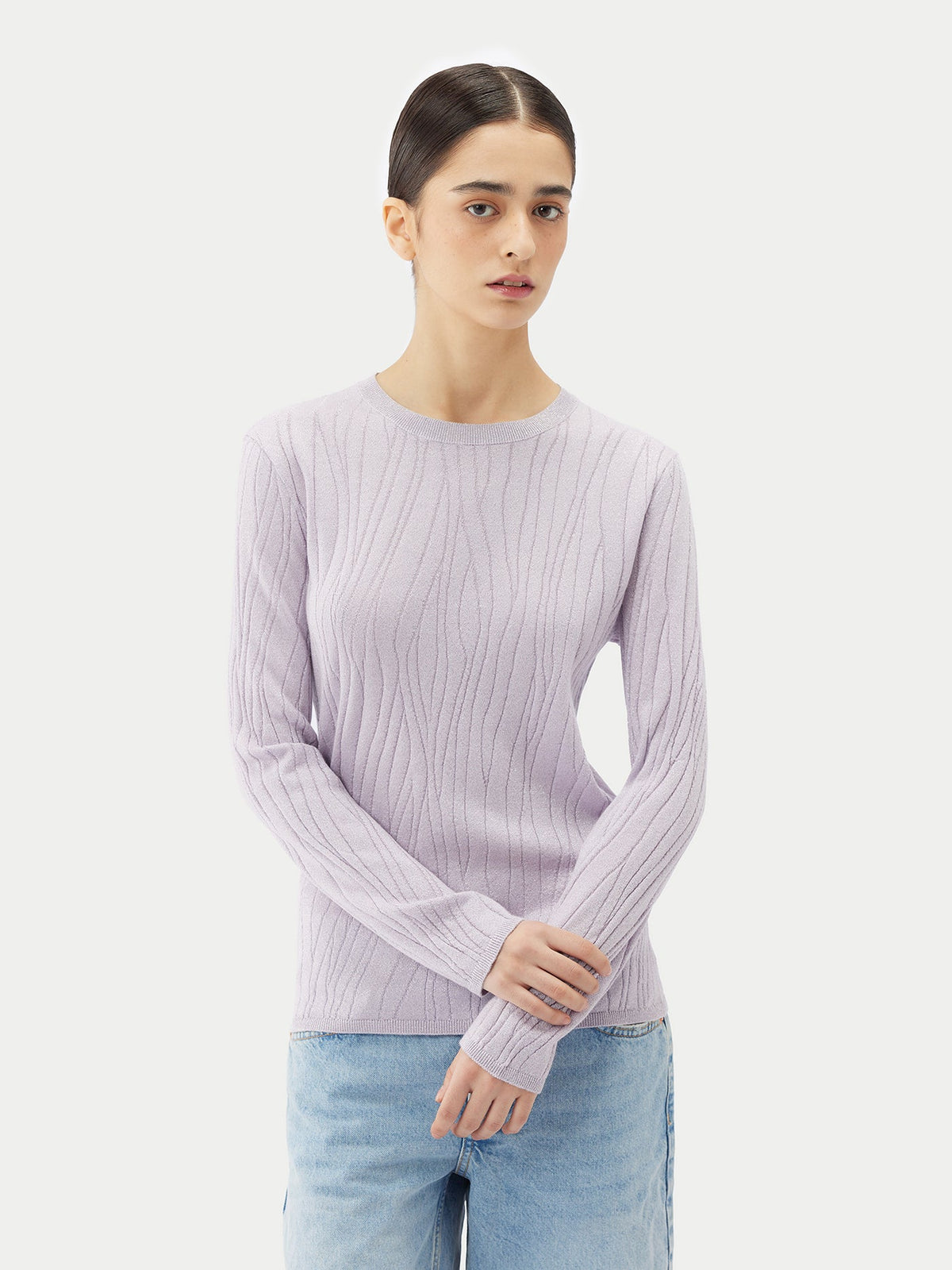Cashmere Silk Sweater With Silver Threading — Pale Orchid