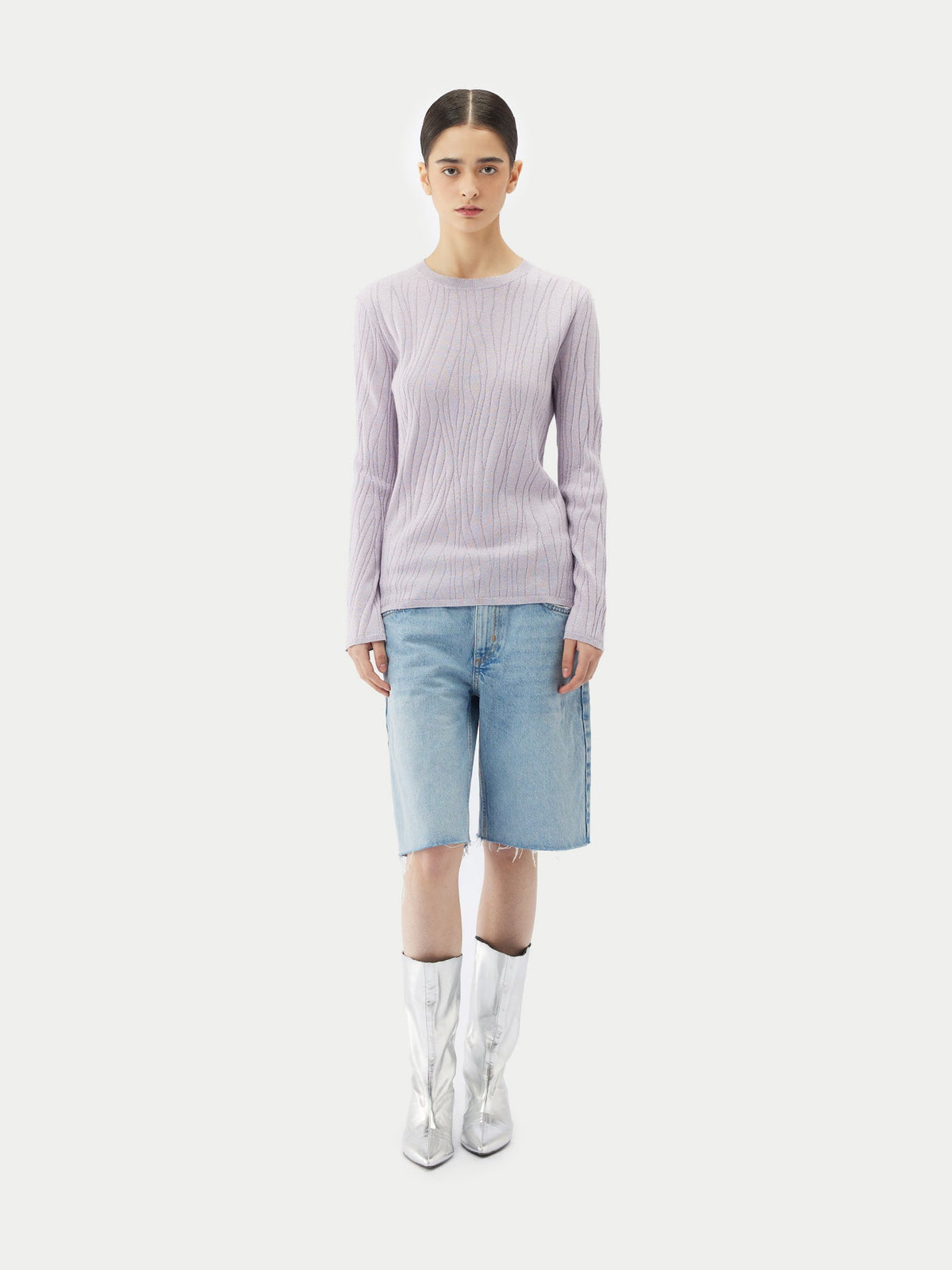 Cashmere Silk Sweater With Silver Threading — Pale Orchid