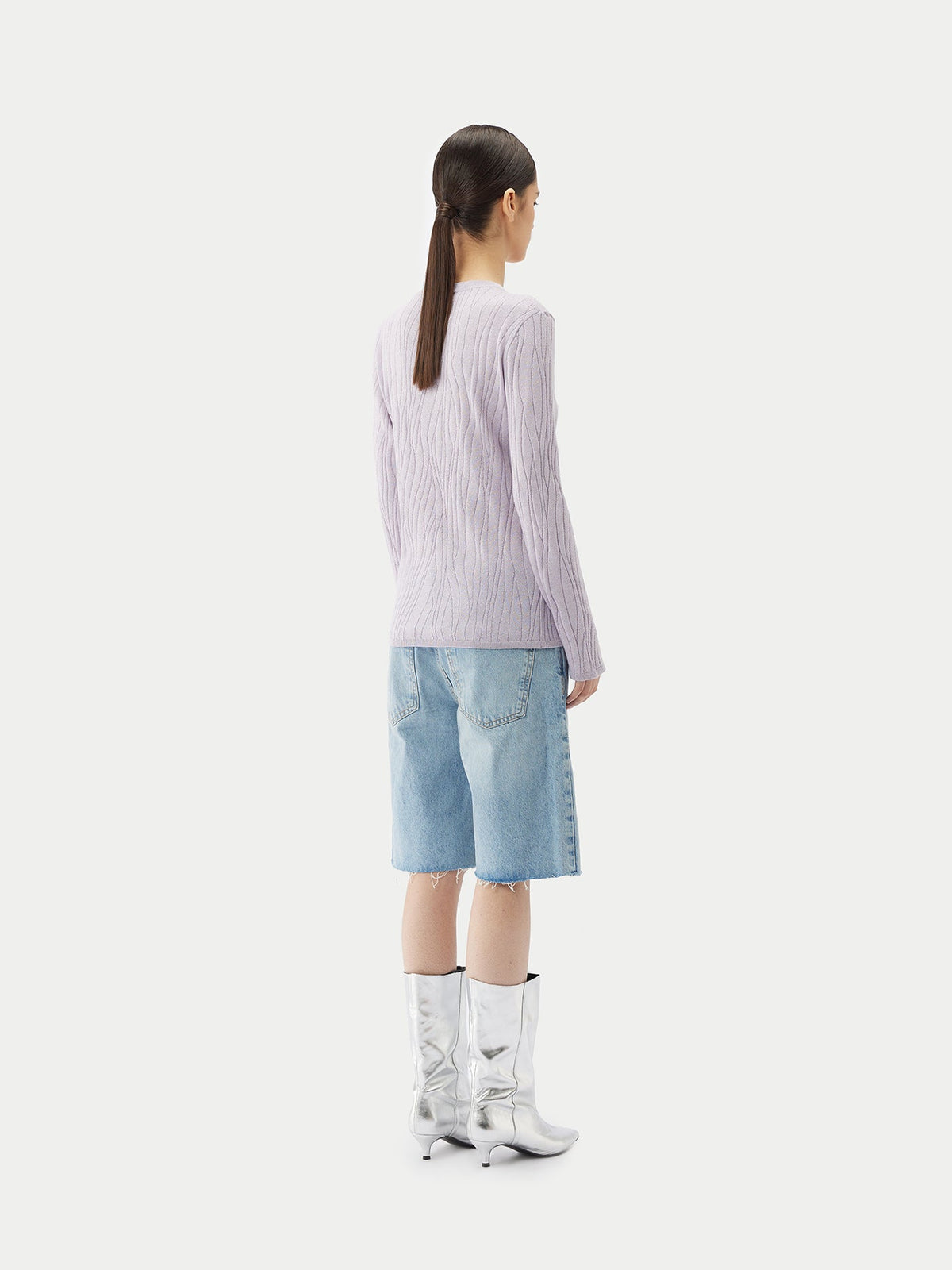 Cashmere Silk Sweater With Silver Threading — Pale Orchid