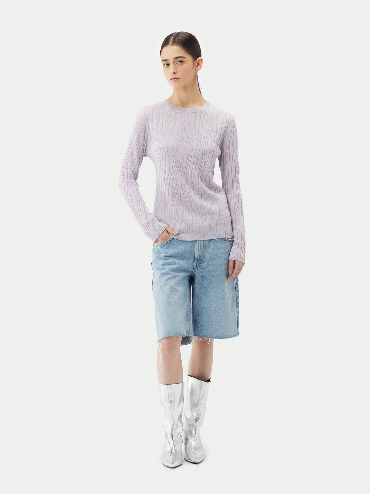 Cashmere Silk Sweater With Silver Threading — Pale Orchid