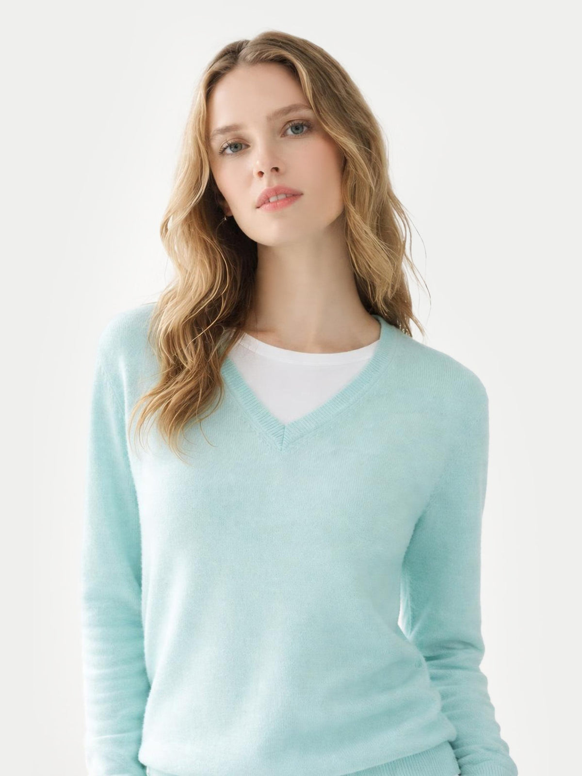 Essential Cashmere V-neck Sweater — Pastel Blue