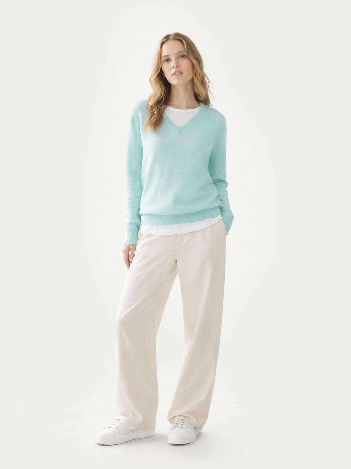 Essential Cashmere V-neck Sweater — Pastel Blue