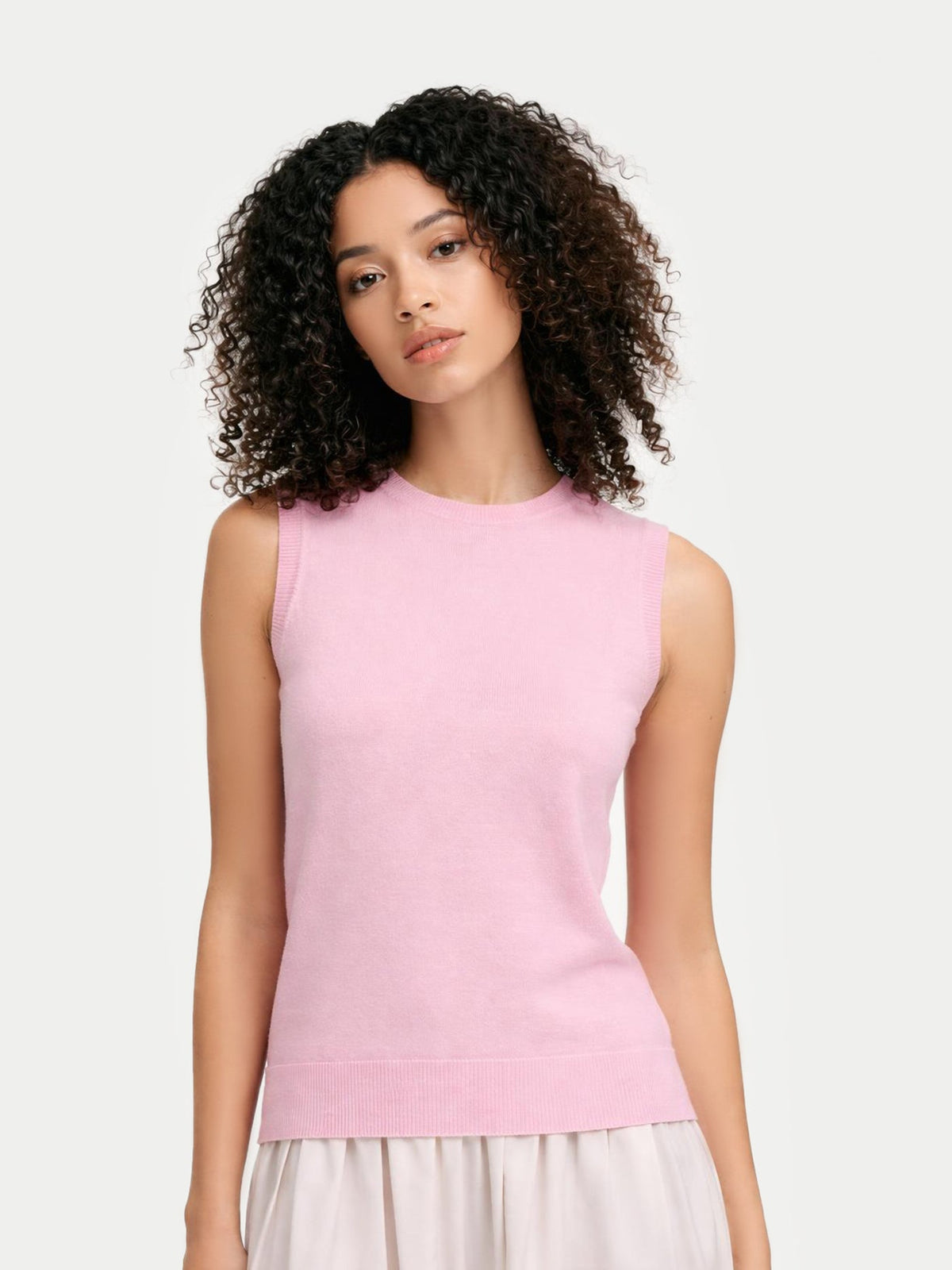 Timeless Cashmere Crewneck Vest — Pink