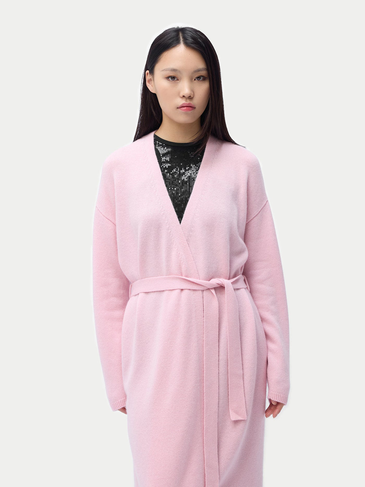Long Maternity Cashmere Robe — Pink