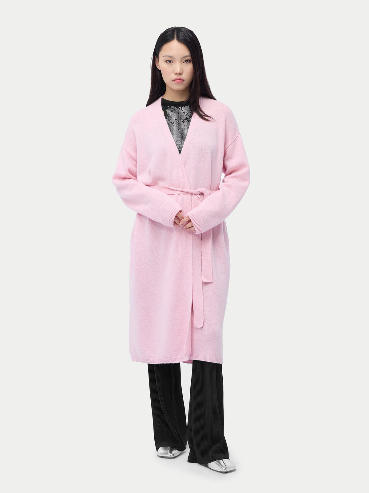 Long Maternity Cashmere Robe — Pink