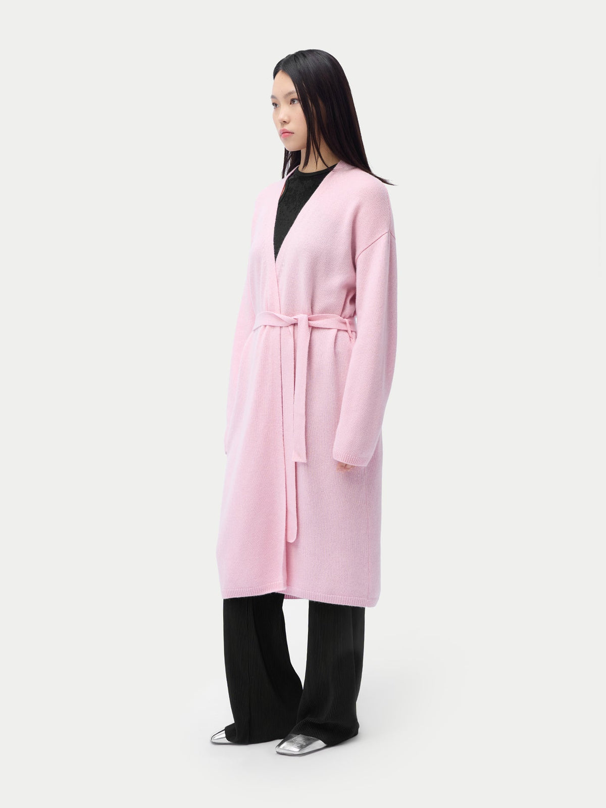 Long Maternity Cashmere Robe — Pink