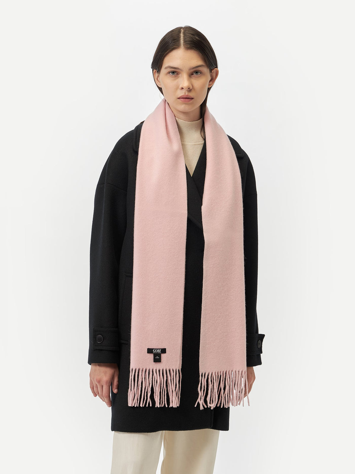 Cashmere Fringed Scarf — Pink