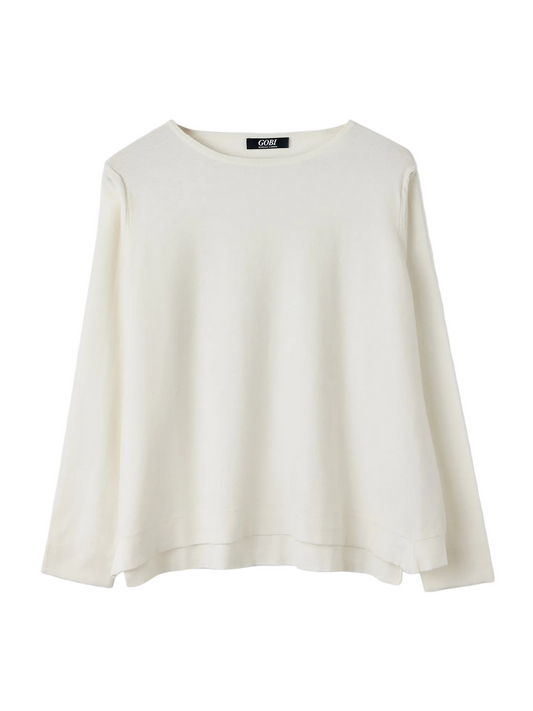 Boatneck Cotton Silk Cashmere Blend Sweater — Pure White
