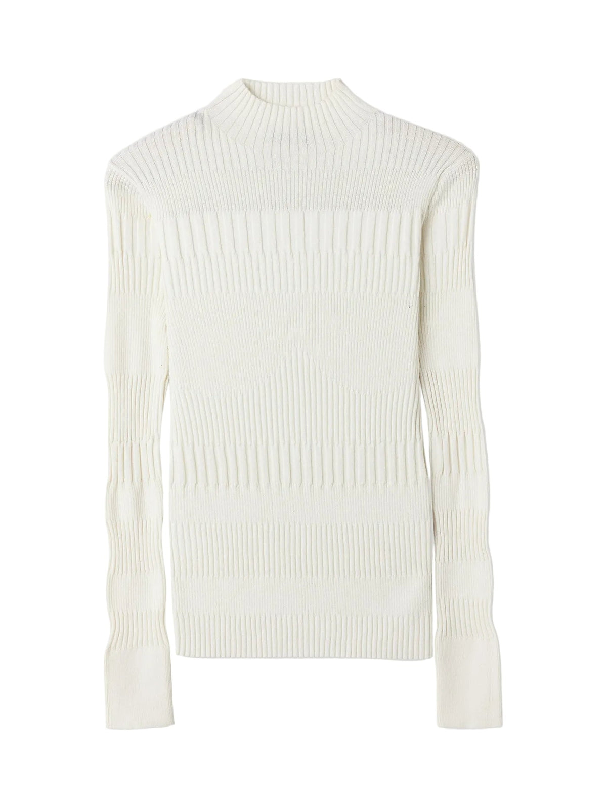 High-neck Ribbed Cotton Silk Cashmere Blend Sweater — Pure White