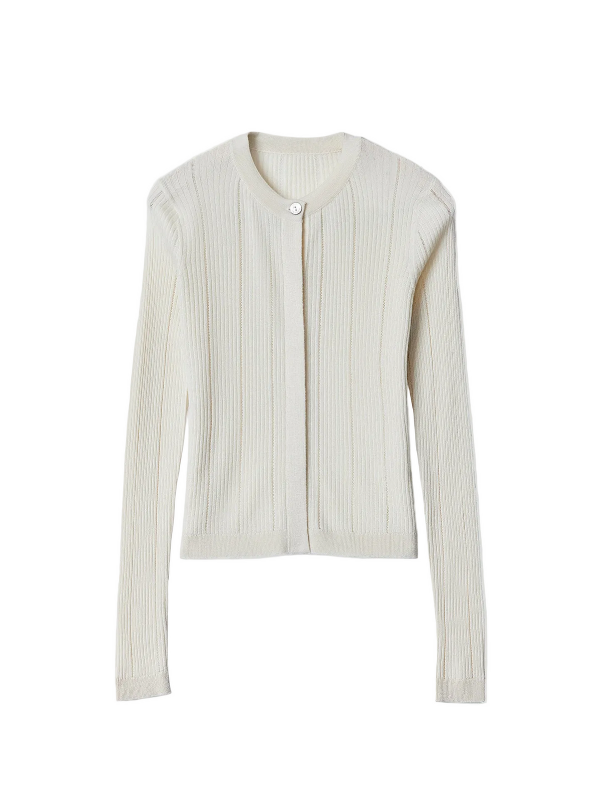 Hidden Button-front Cashmere Silk Cardigan — Pure White