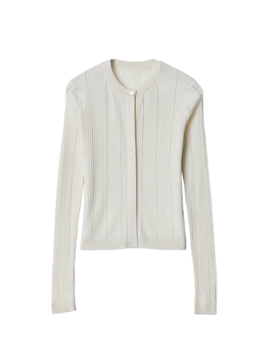 Hidden Button-front Cashmere Silk Cardigan — Pure White