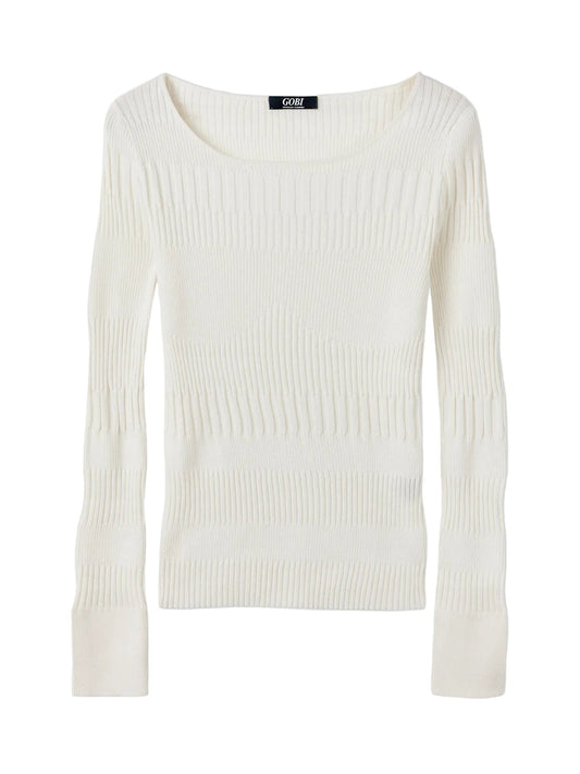 Ribbed Cotton Silk Cashmere Blend Sweater — Pure White