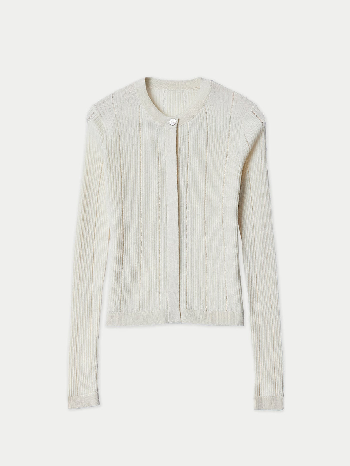 Hidden Button-front Cashmere Silk Cardigan — Pure White