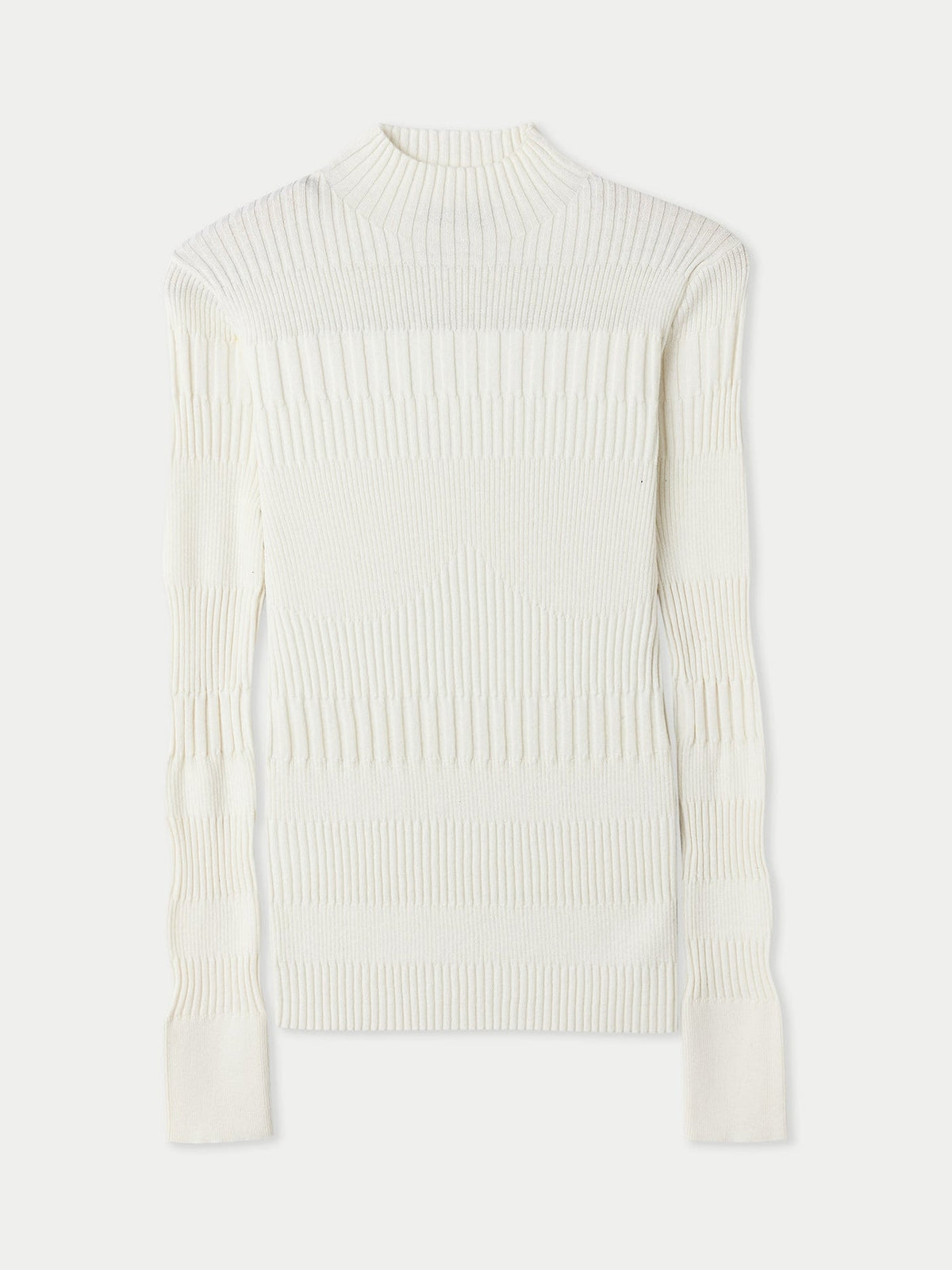 High-neck Ribbed Cotton Silk Cashmere Blend Sweater — Pure White