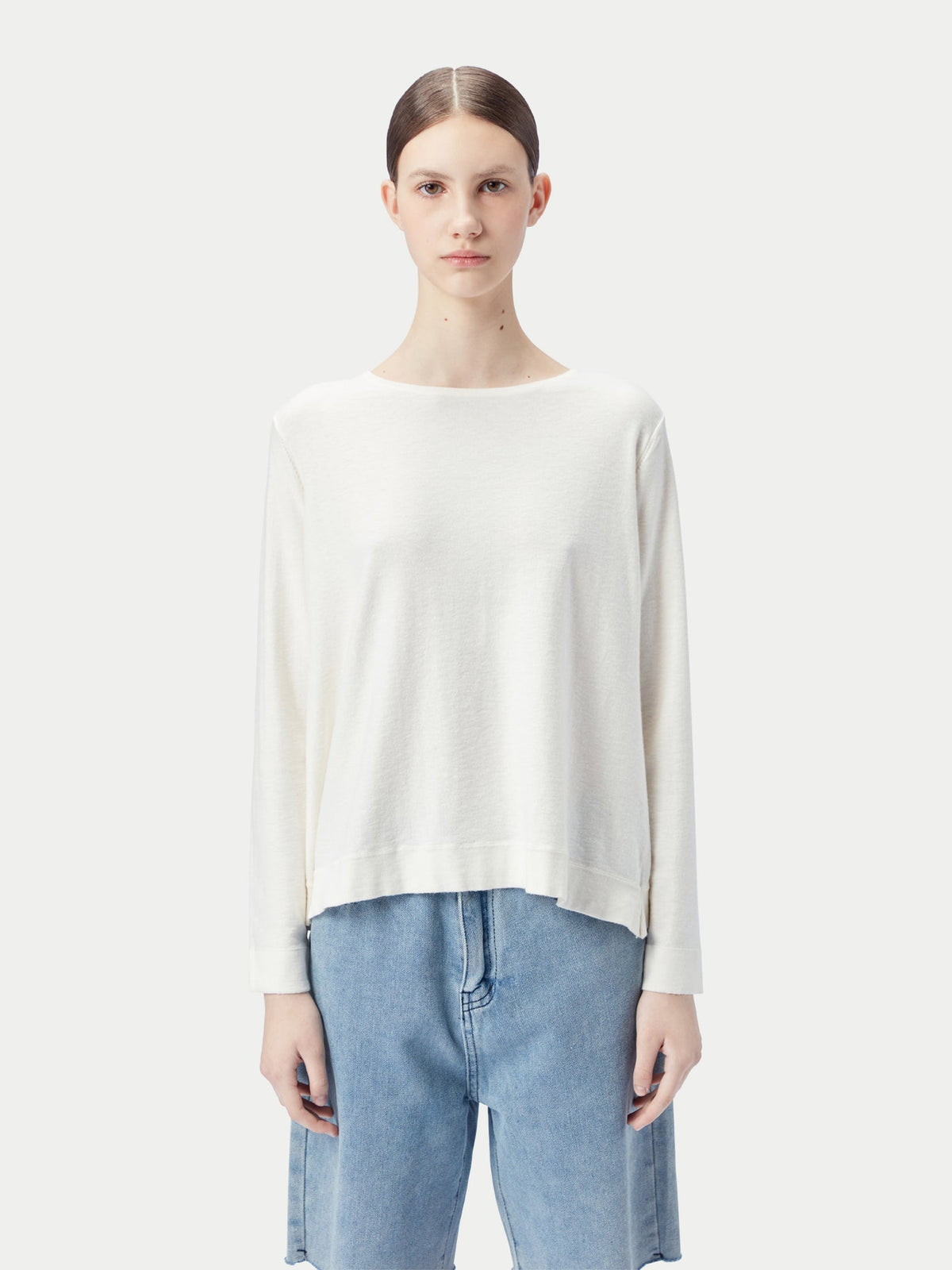 Boatneck Cotton Silk Cashmere Blend Sweater — Pure White